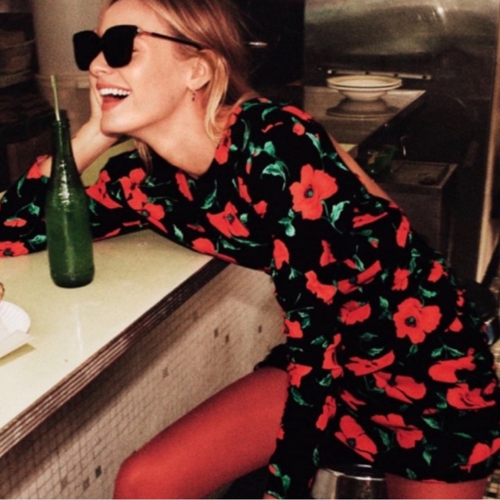 Zara Black and Red Floral Backless Dress